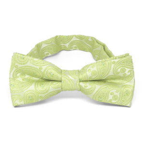 Bright green paisley boys' bow tie, front view