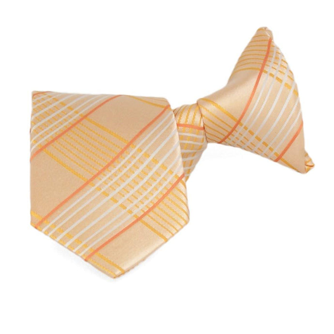 Boys' light orange plaid clip-on tie, folded front view