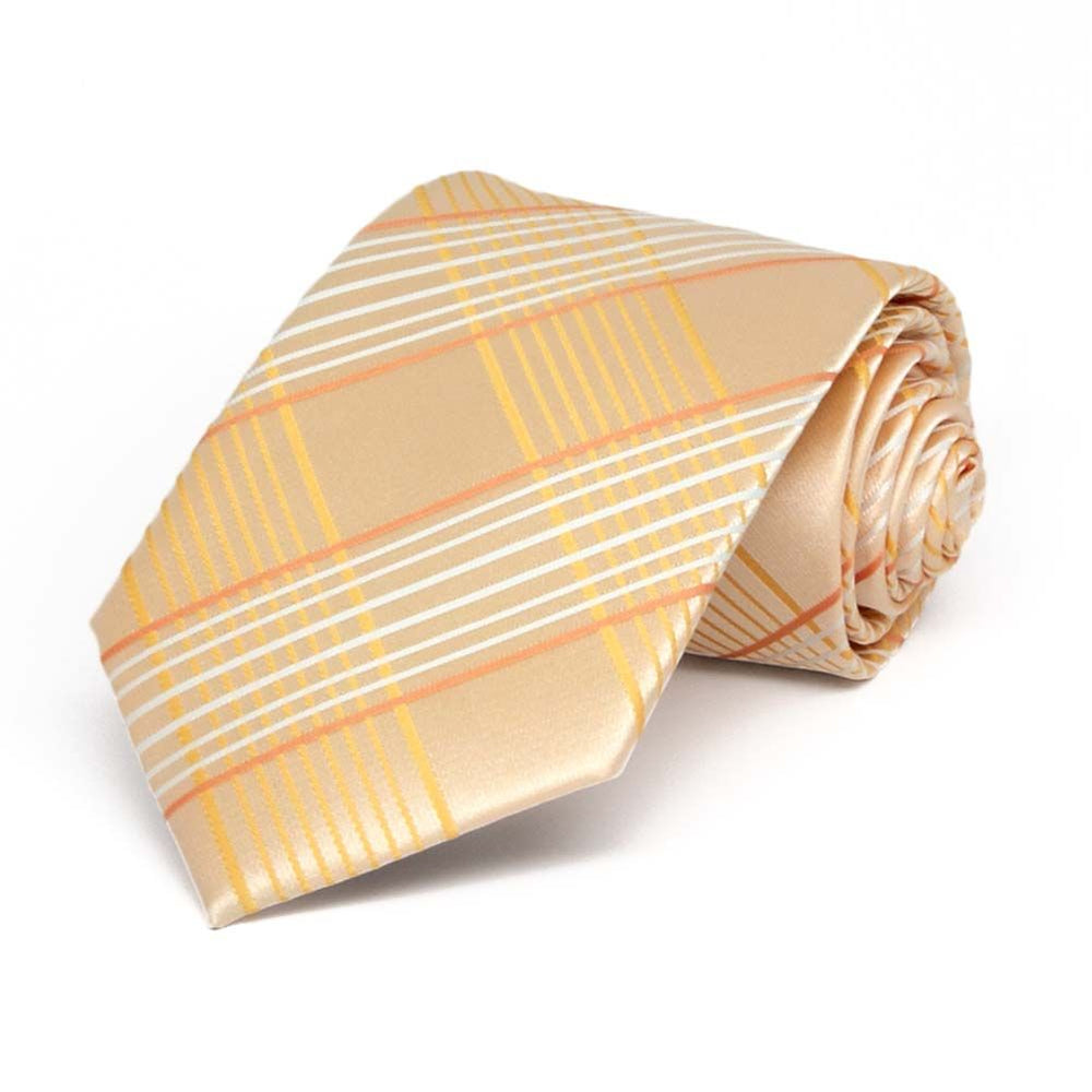Boys' light orange plaid necktie, rolled to show pattern