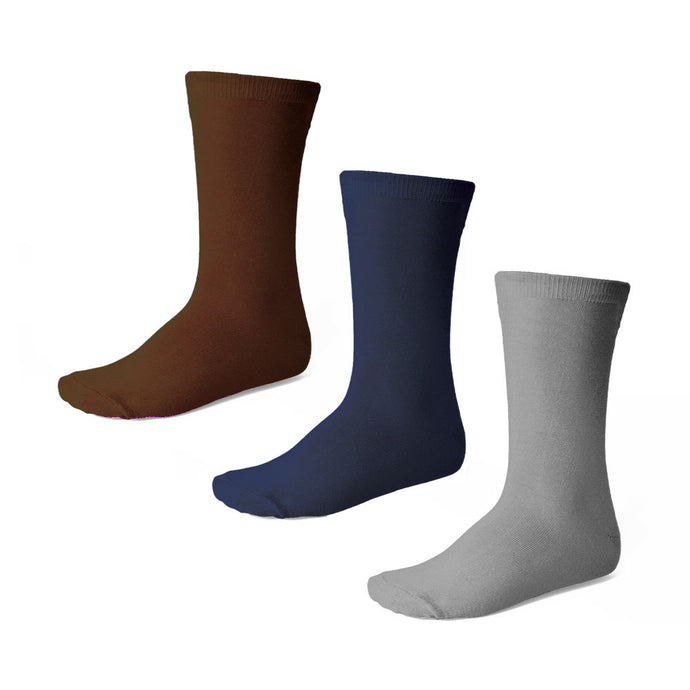 Boys' crew socks in brown, navy blue and gray