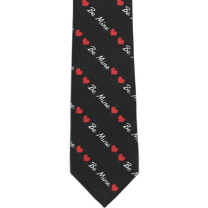 The front of a boys be mine striped tie in black, red and white