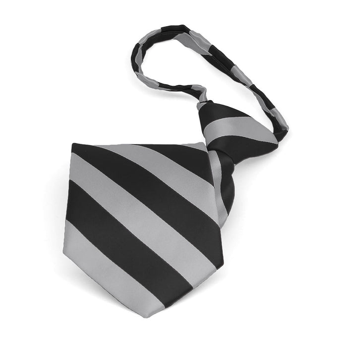 Boys' Black and Silver Striped Zipper Tie