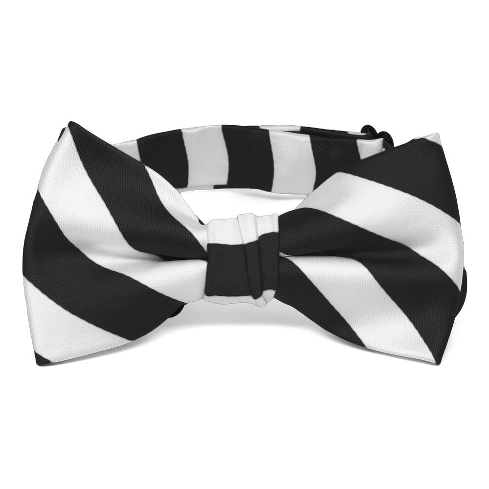 Boys' Black and White Striped Bow Tie