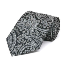Load image into Gallery viewer, Boys&#39; black and silver necktie, rolled view to show pattern