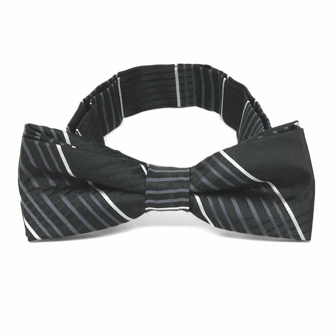 Boys' black, silver and white plaid bow tie, front view
