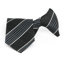 Load image into Gallery viewer, Boys&#39; black, silver and white plaid clip-on tie, folded front view