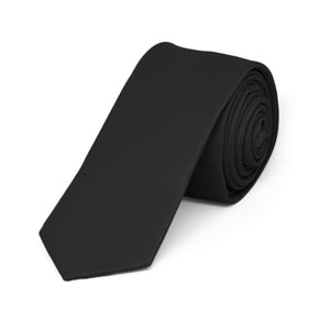 Boys' Black Skinny Solid Color Necktie, 2" Width