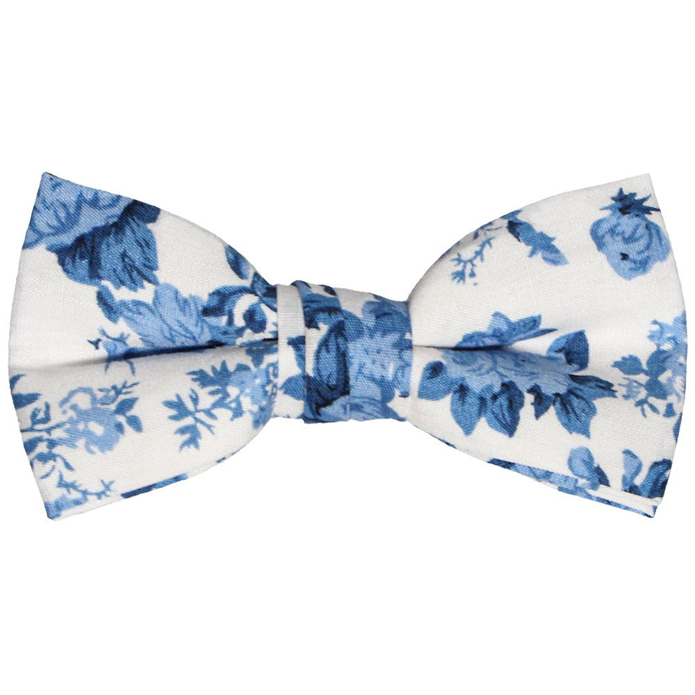 Boys blue and white floral bow tie