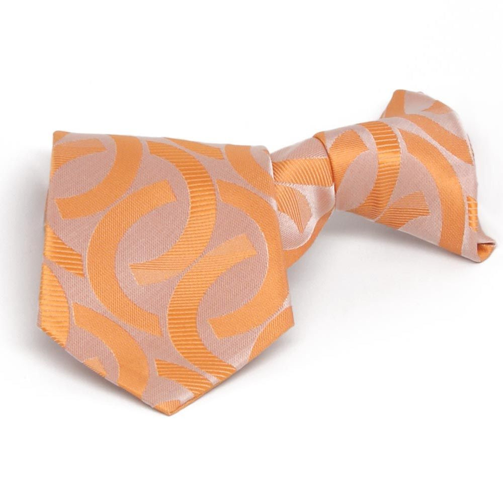 Orange link pattern boys' clip-on tie, folded front view