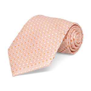 Orange square pattern boys' necktie, rolled view