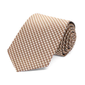 Boys' light brown circle pattern necktie, rolled to show texture 