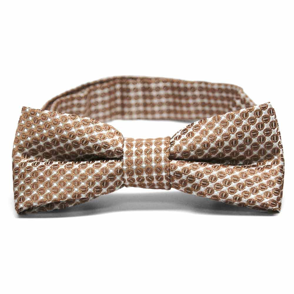 Light brown circle pattern boys' bow tie, front view