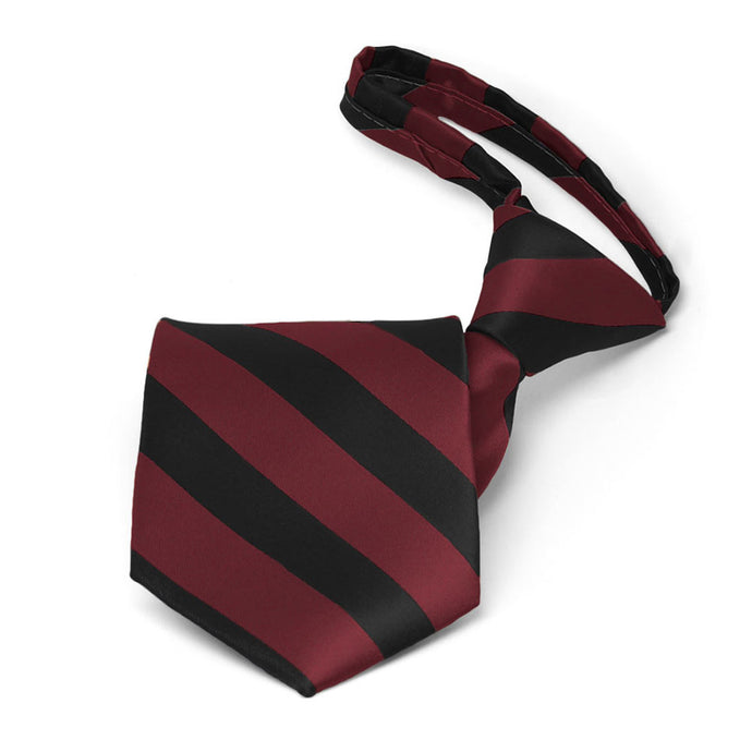 Boys' Burgundy and Black Striped Zipper Tie