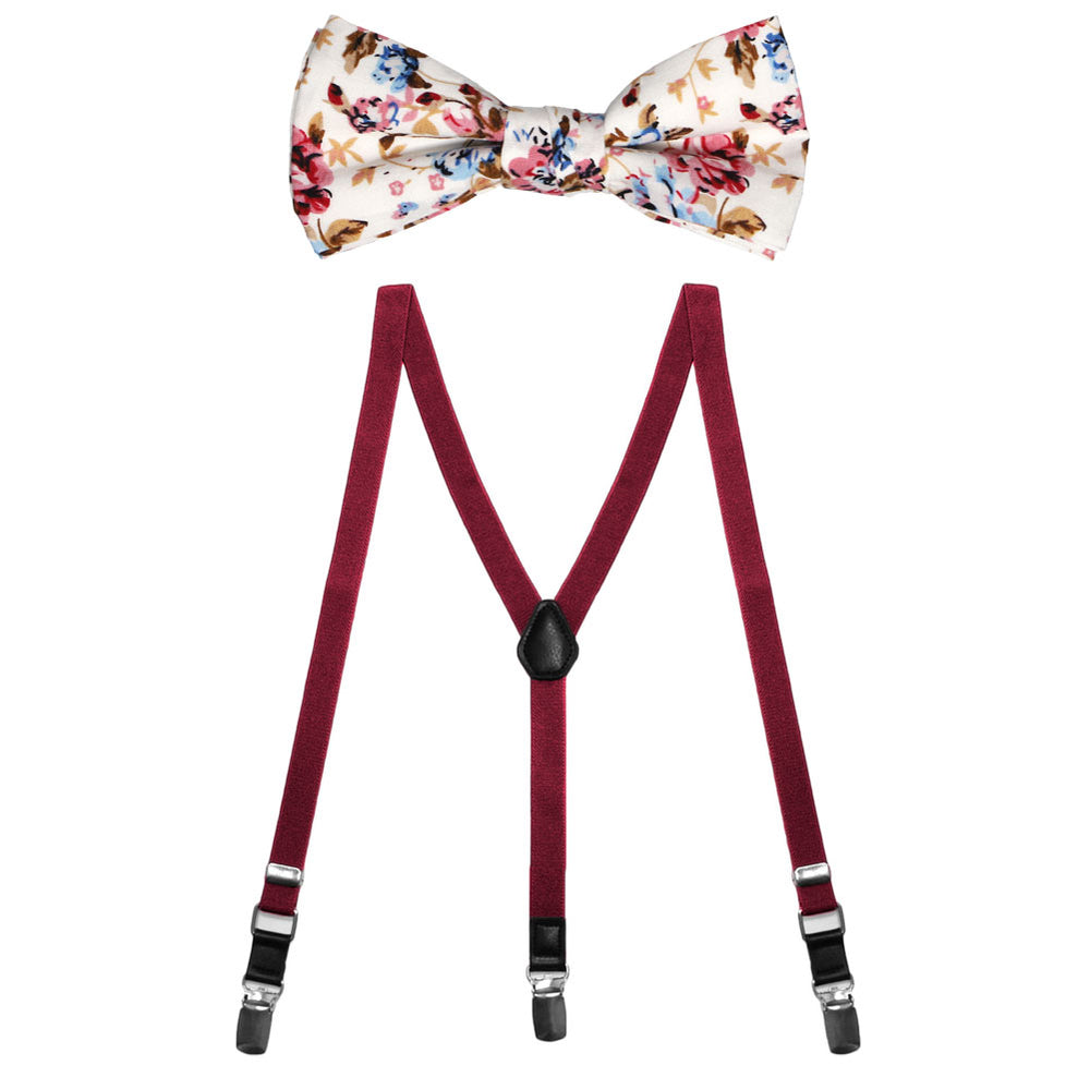 Boys' Burgundy Floral Bow Tie and Suspenders Set