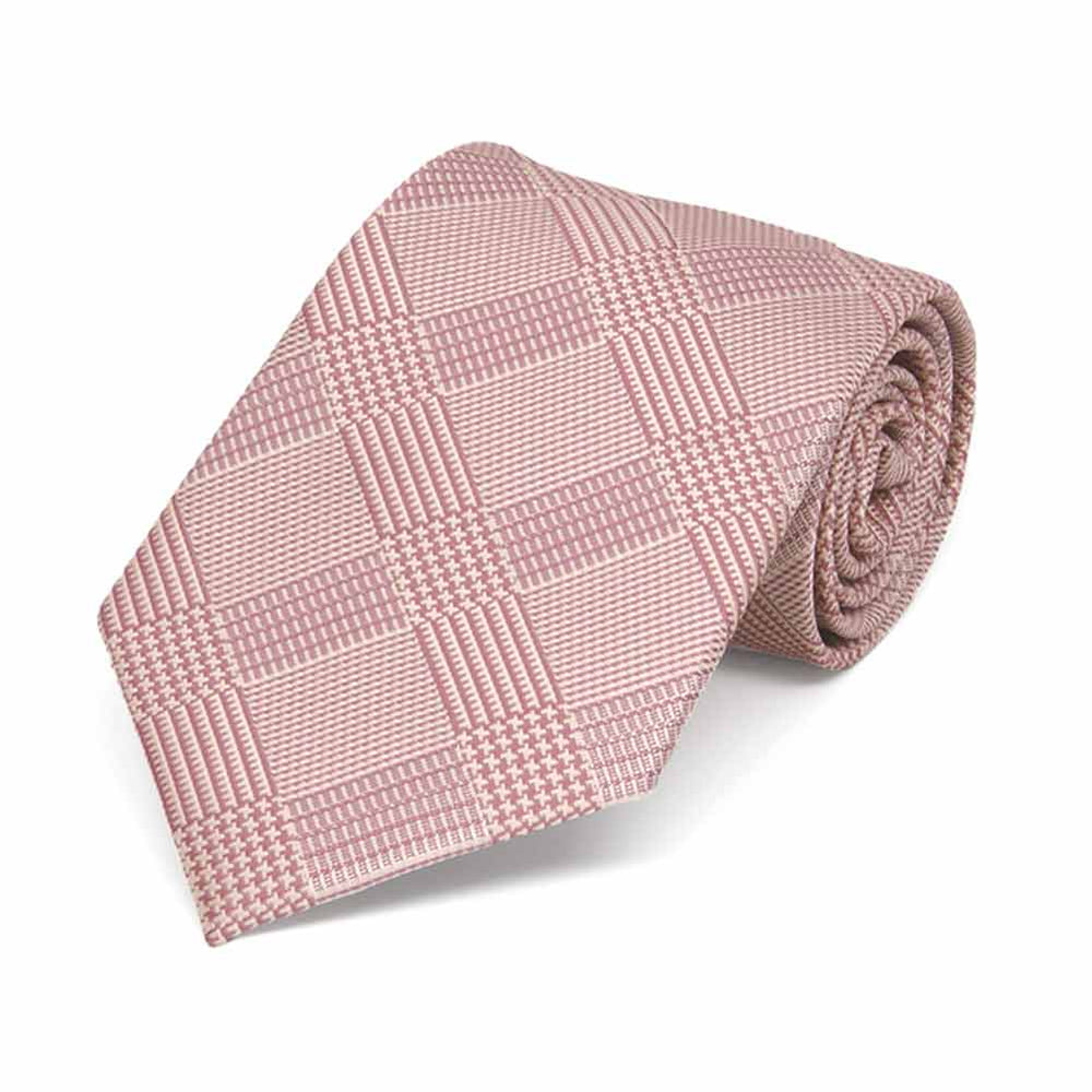 Boys' pink plaid necktie, rolled view