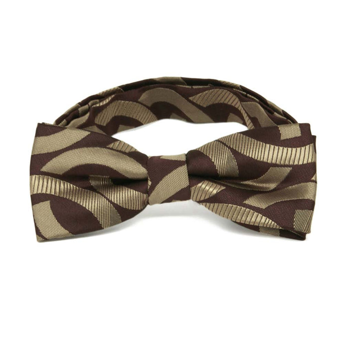 Brown and beige link pattern boys' bow tie, front view