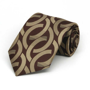 Boys' brown and beige link pattern necktie, rolled view