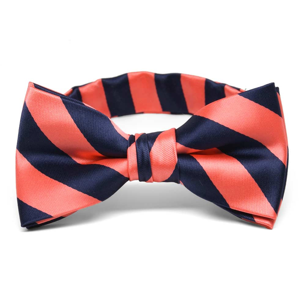 Boys' Bright Coral and Navy Blue Striped Bow Tie