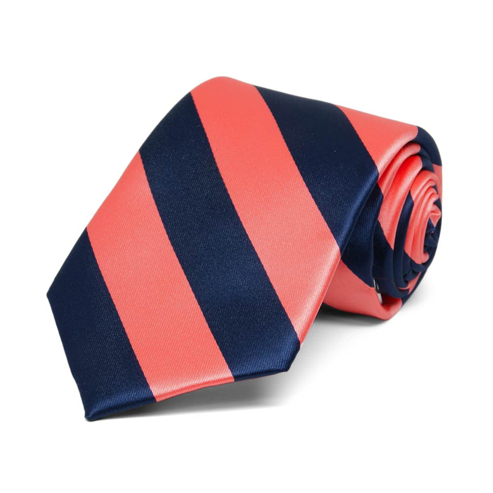 Boys' Bright Coral and Navy Blue Striped Tie