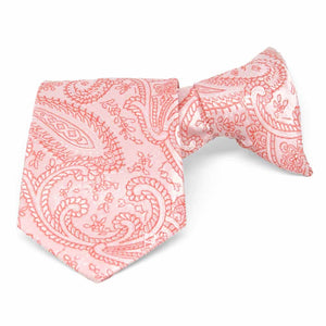 Boys' coral paisley clip-on tie, folded front view