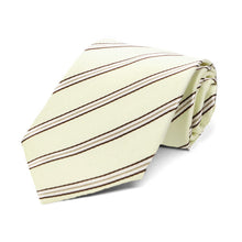 Load image into Gallery viewer, Boys&#39; cream and brown striped necktie, rolled view 