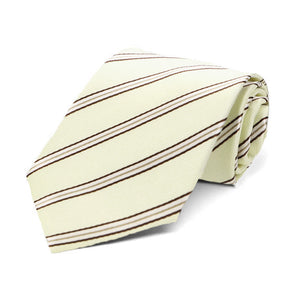 Boys' cream and brown striped necktie, rolled view 