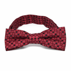 Crimson red square pattern boys' bow tie, front view
