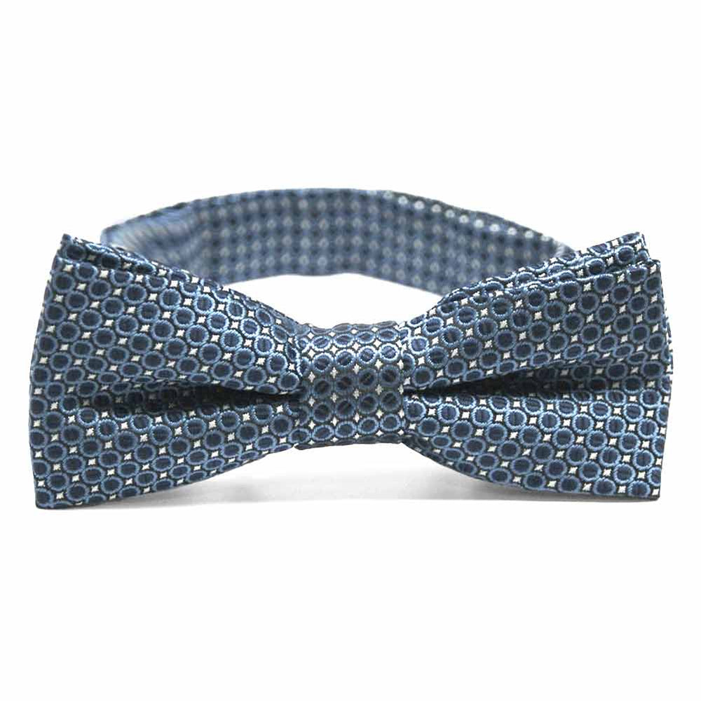 Dark blue circle pattern boys' bow tie, front view