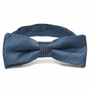 Boys' blue plaid bow tie, front view