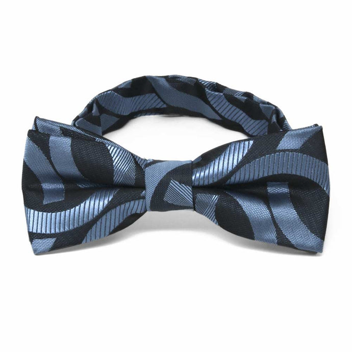 Blue and dark blue link pattern boys' bow tie, front view