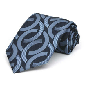 Blue and dark blue link pattern boys' necktie, rolled view