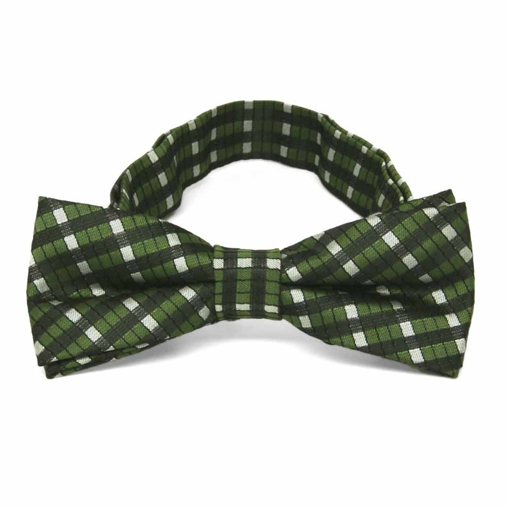 Boys' green and white plaid bowtie, front view
