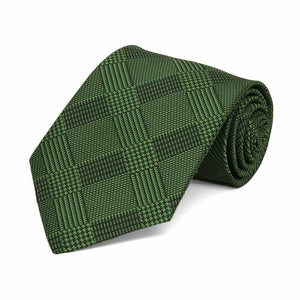 Boys' dark green plaid necktie, rolled view