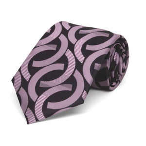 Lavender and black link pattern boys' necktie, rolled to show pattern and texture