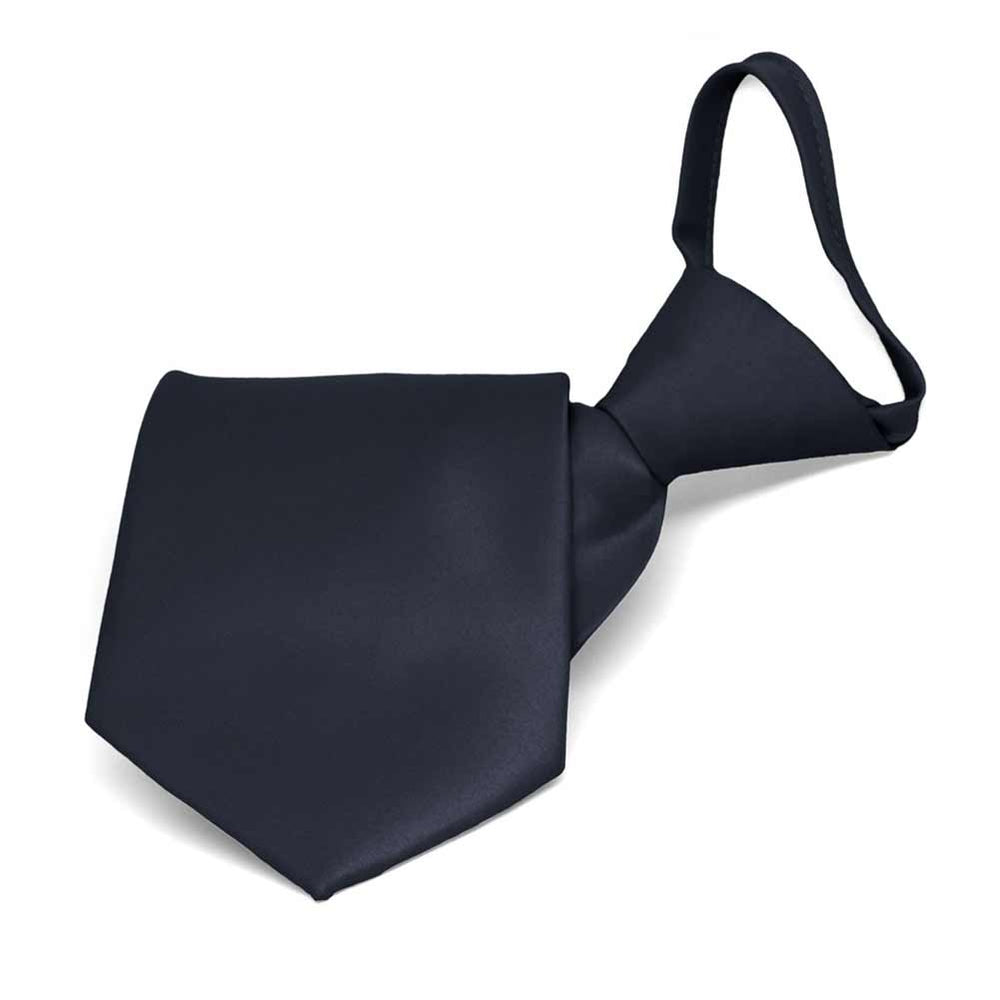 Boys' Dark Navy Blue Solid Color Zipper Tie
