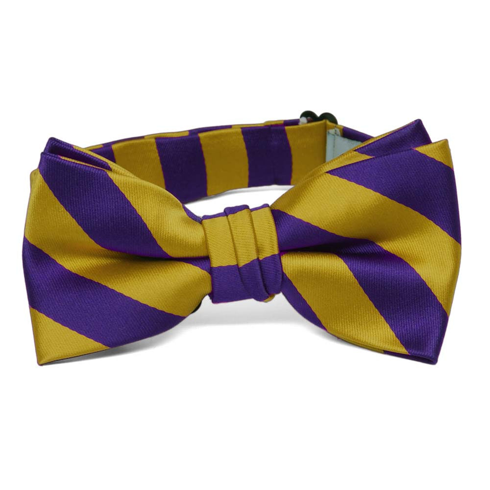 Boys' Dark Purple and Gold Striped Bow Tie