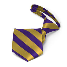 Load image into Gallery viewer, Boys&#39; Dark Purple and Gold Striped Zipper Tie