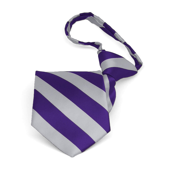 Boys' Dark Purple and Silver Striped Zipper Tie
