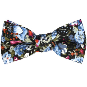 Boys dusty blue and black floral bow tie