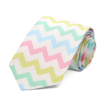Load image into Gallery viewer, A boys tie in with pastel and white zigzag stripes