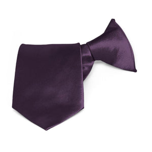 Boys' Eggplant Purple Solid Color Clip-On Tie