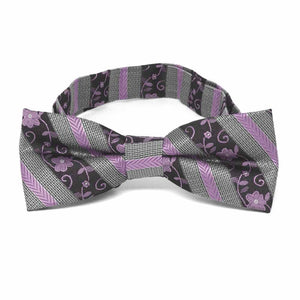 Front view of a lavender floral stripe boys' boy tie