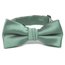 Load image into Gallery viewer, A pre-tied band collar boys size bow tie in eucalyptus
