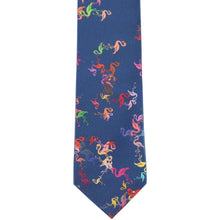 Load image into Gallery viewer, Flat view of a boys&#39; navy blue flamingo pattern necktie