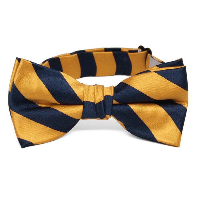 Boys' navy blue and gold bar striped bow tie
