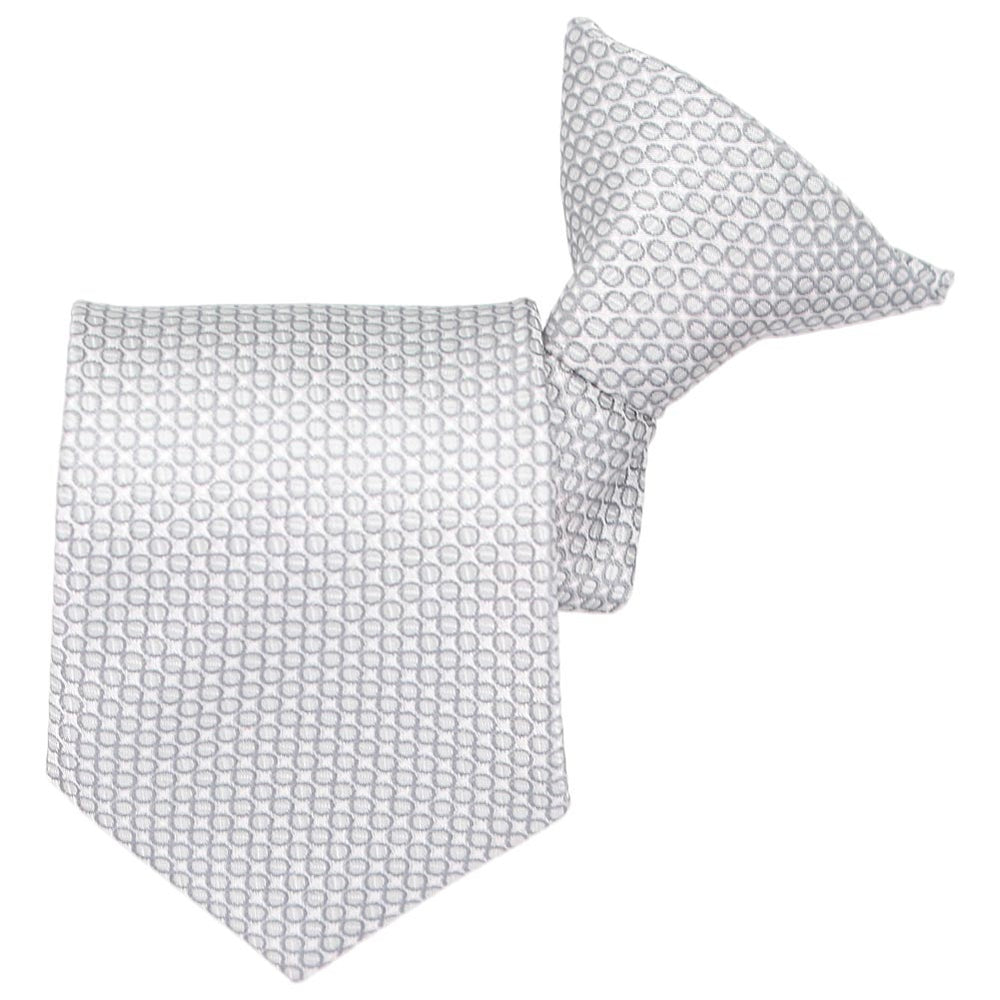Light gray circle pattern boys' clip-on style tie, folded front view