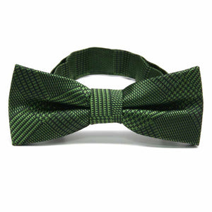Boys' dark green plaid bow tie, front view