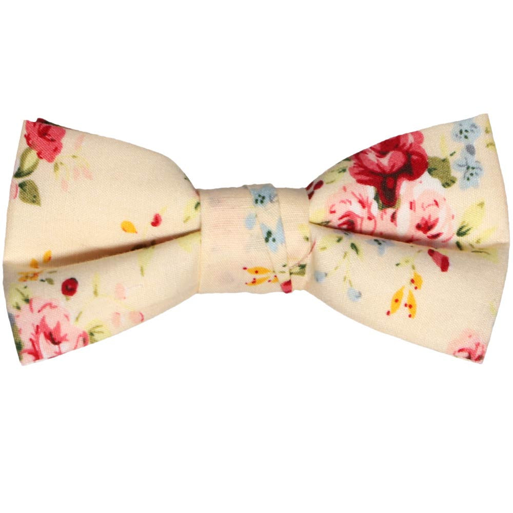 Boys ivory and pink floral bow tie