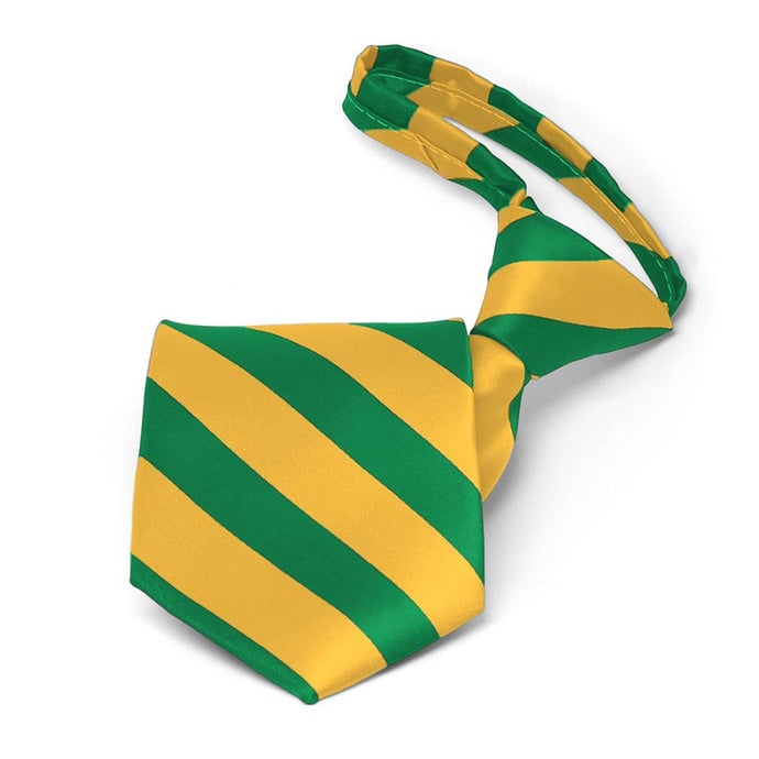 Boys' Kelly Green and Golden Yellow Striped Zipper Tie