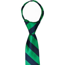 Load image into Gallery viewer, The collar on a kelly green and navy blue striped bow tie